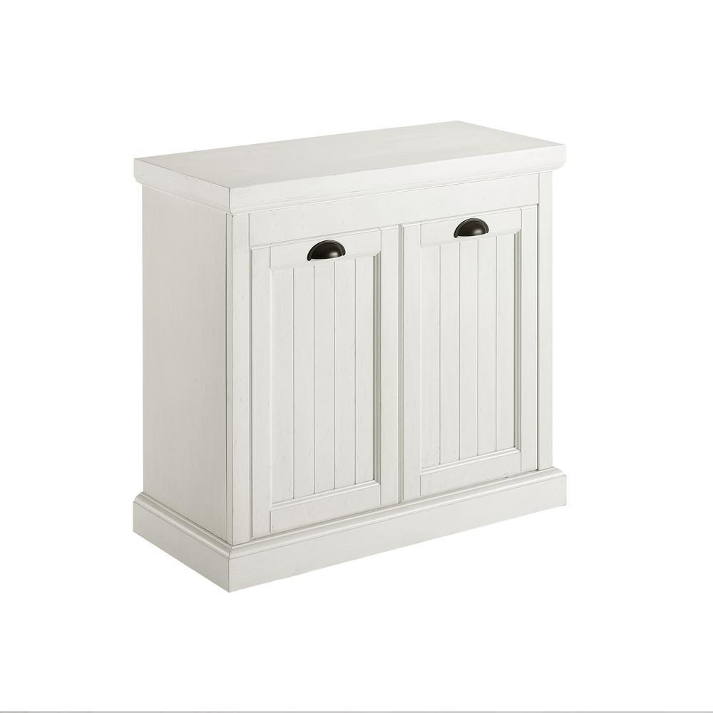 Seaside Distressed White 31 in. W Lift-Top Linen Hamper