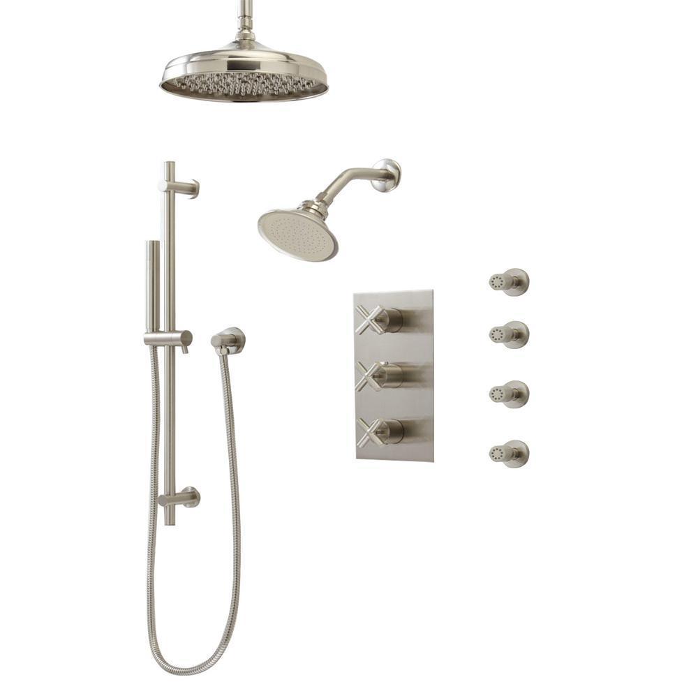 1-Spray Patterns with 1.8 GPM 8 in. Wall Mount Dual Shower Heads, Hand Shower and 4 Body Sprays in Brushed Nickel