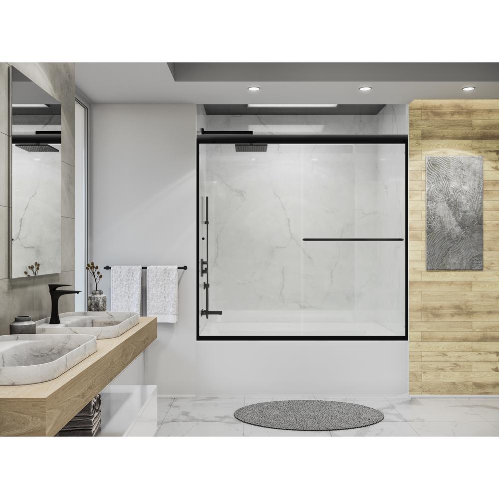 Distinctive 60 in. W x 58.5 in. H Frameless Sliding Bathtub Door in Matte Black