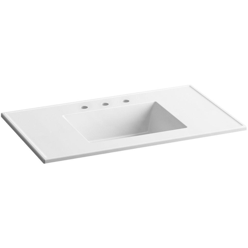 Ceramic/Impressions 37 in. Vitreous China Vanity Top with Basin in White Impressions