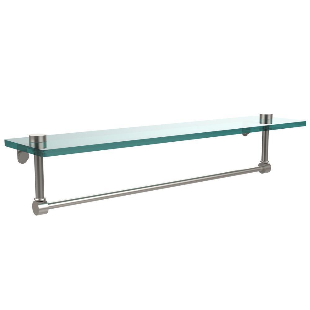 22 in. L x 5 in. H x 5 in. W Clear Glass Vanity Bathroom Shelf with Towel Bar in Satin Nickel