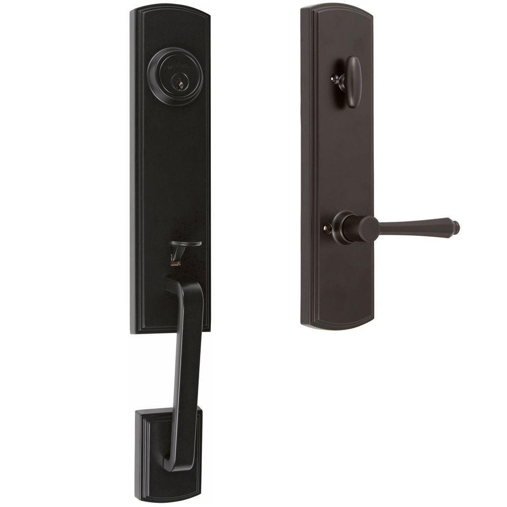 Italian Collection Briona Single Cylinder Black Door Handleset with Florini Interior Left-Hand