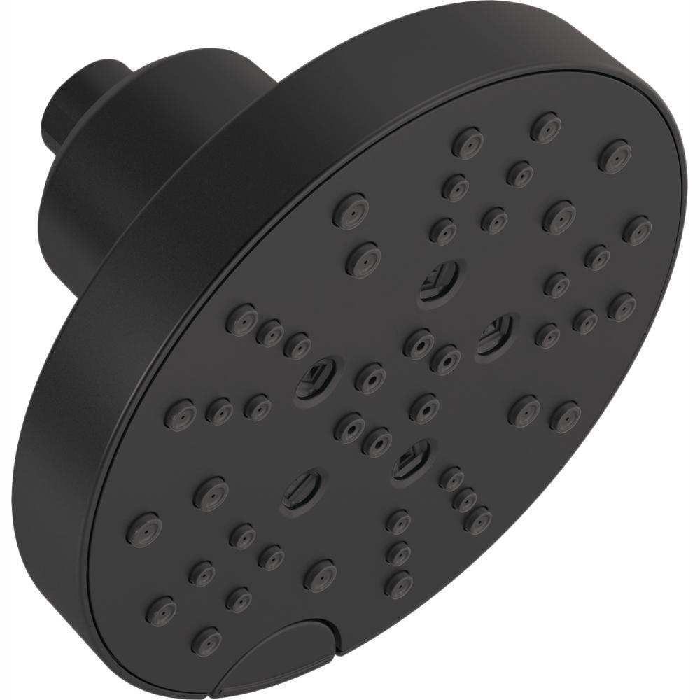 Pivotal 5-Spray 6 in. Single Wall Mount Fixed Rain H2Okinetic Shower Head in Matte Black