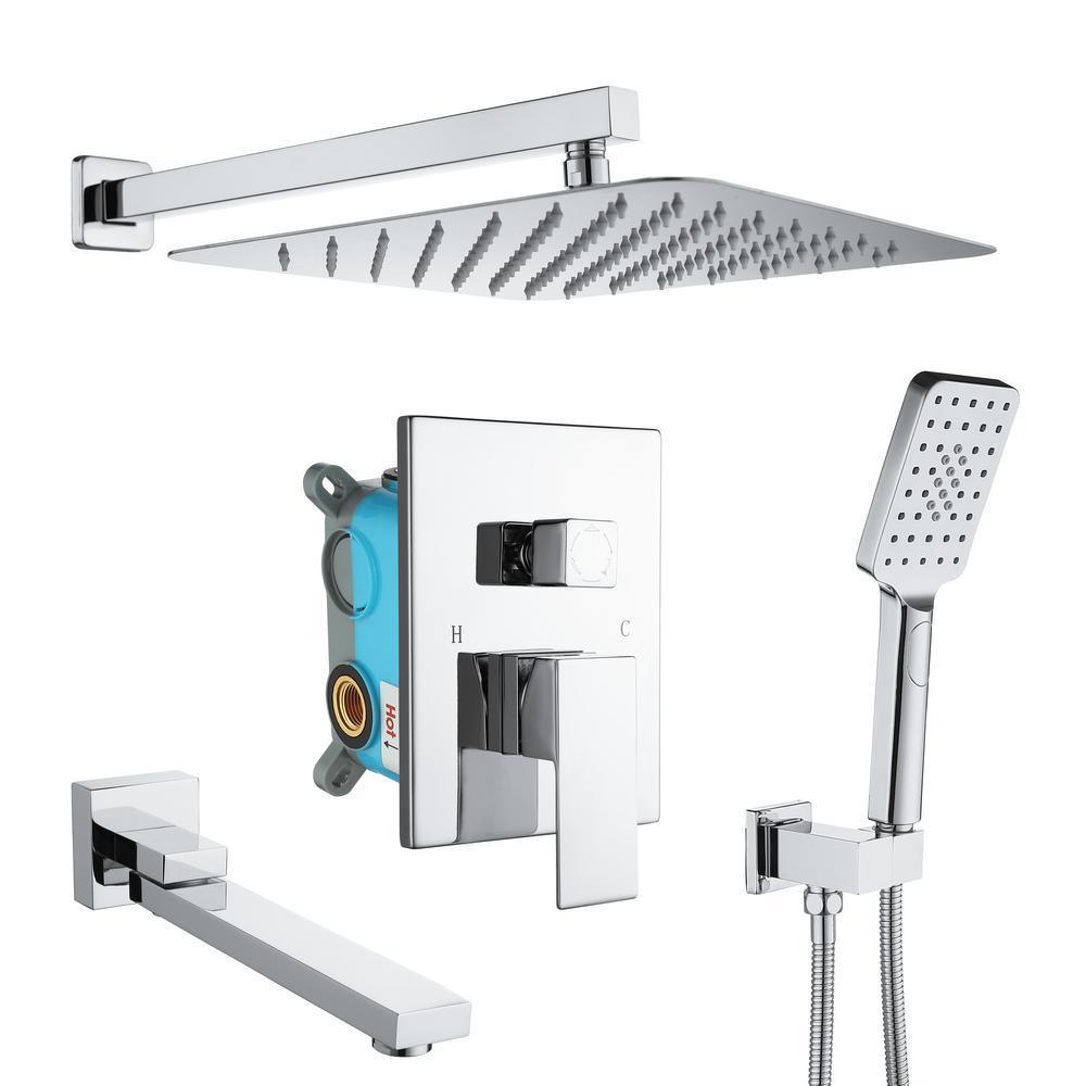 3-Spray with 2.5 GPM 12 in. 3 Functions Tub Wall Mount Dual Shower Heads in Spot in Polished Chrome (Valve Included)