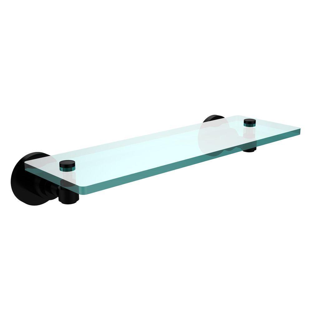 Washington Square 16 in. L x 3 in. H x 5 in. W Clear Glass Vanity Bathroom Shelf in Matte Black