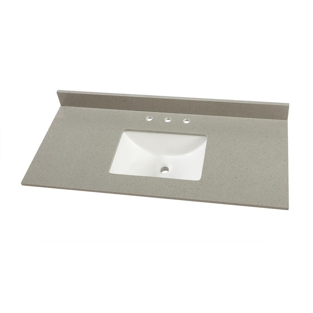 49 in. W x 22 in. D Engineered Quartz Vanity Top in Sterling Grey with White Single Trough Sink