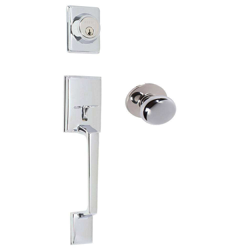 Capri Bright Chrome Single Cylinder Deadbolt Entry Door Handleset