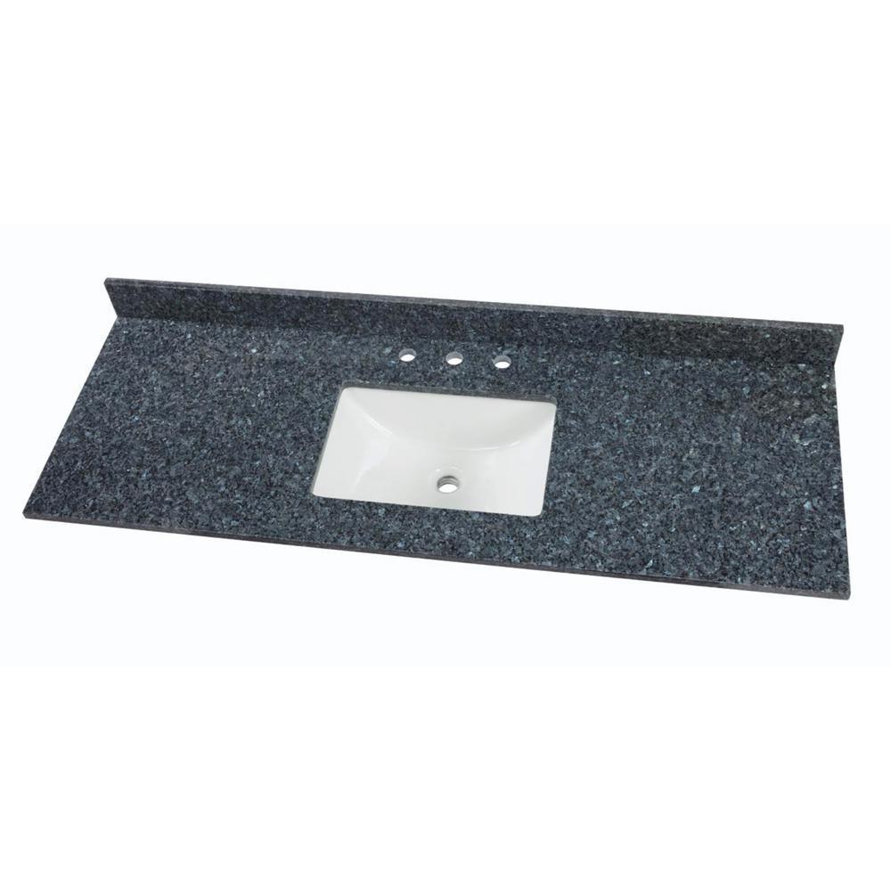 61 in. W x 22 in. D Granite Single Sink Vanity Top in Blue Pearl with White Trough Sink
