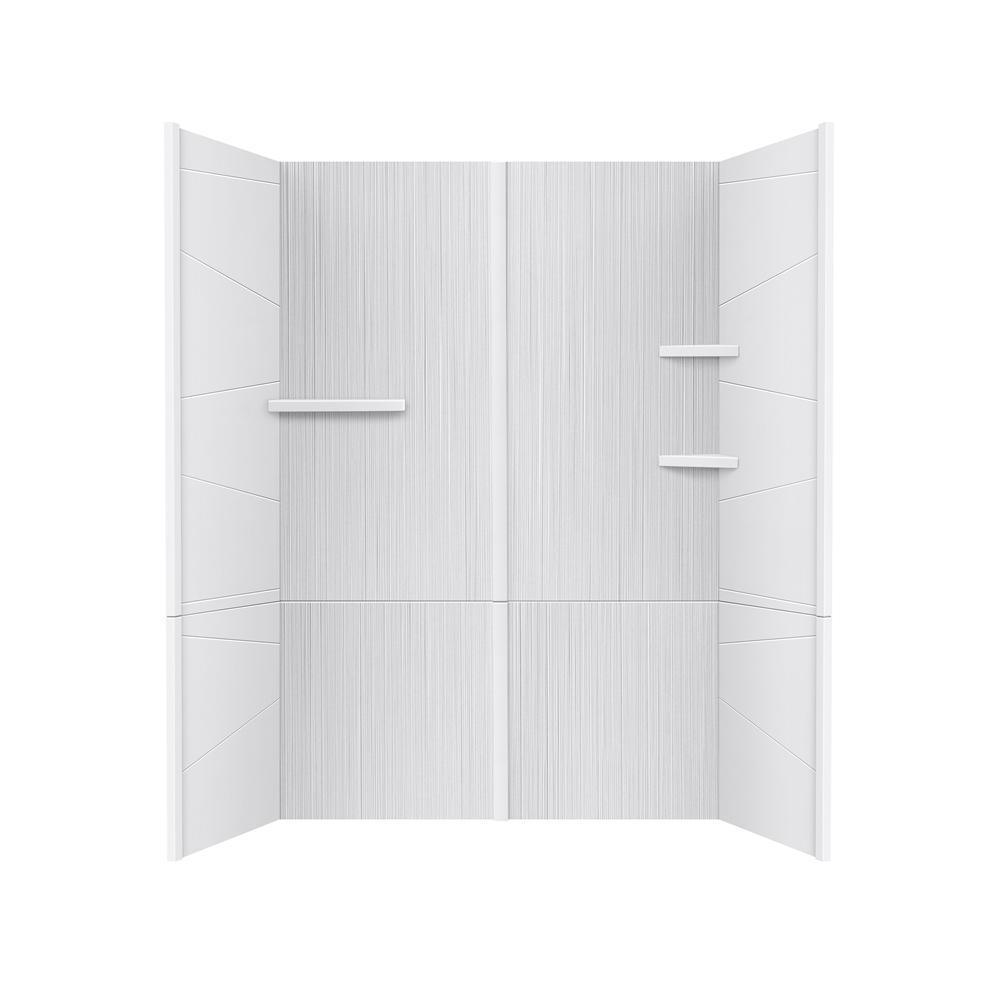 Prairie 60 in. W x 90 in. H 8-Piece Glue Up Cultured Marble Alcove Shower Wall Surround in Matte White w/Shelves, Trims