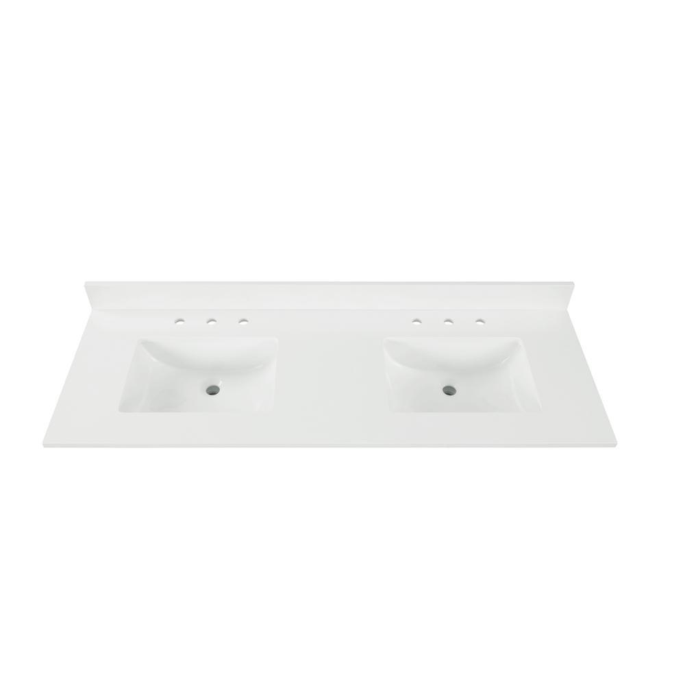73 in. W x 22 in. D x 0.75 in. H Quartz Vanity Top in Snow White with White Basins