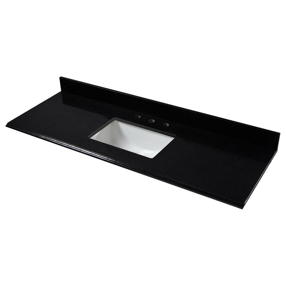 61 in. W x 22 in. D Granite Single Trough Sink Vanity Top in Midnight Black