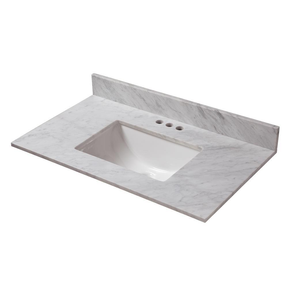 25 in. W x 19 in. D Marble Vanity Top in Carrara with White Trough Basin