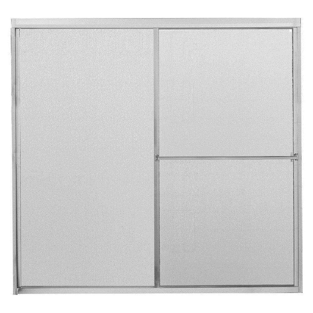 60 in. x 56-3/4 in. Framed Sliding Bathtub Door in Chrome with Rain Glass