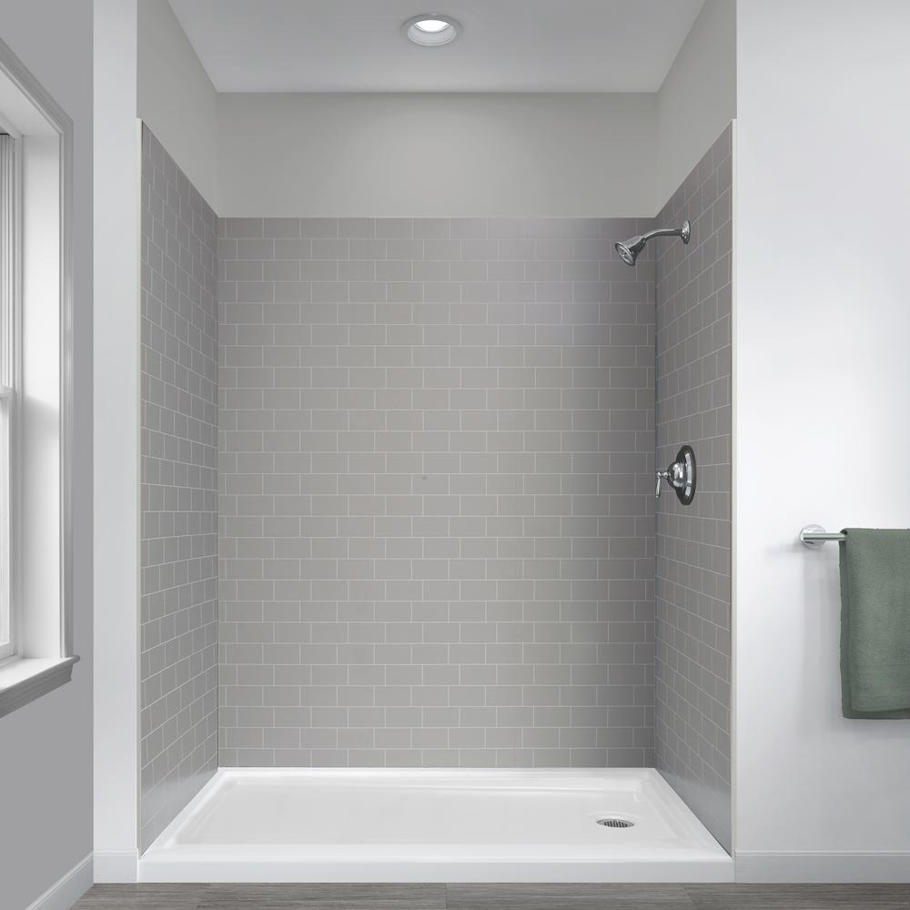 Jetcoat 32 in. x 60 in. x 78 in. 5-Piece Easy-up Adhesive Alcove Shower Surround in Grey Subway Mosaic