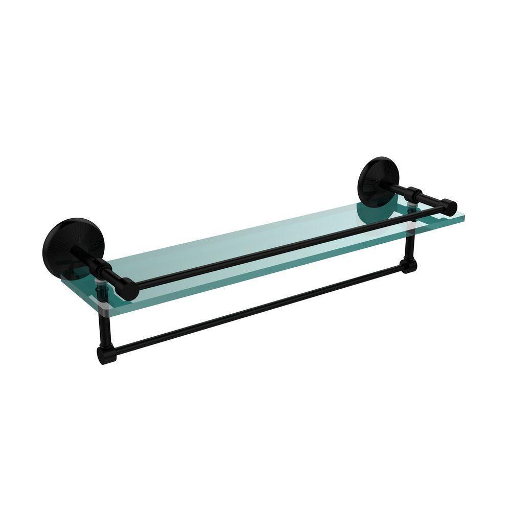 Monte Carlo 22 in. L x 5 in. H x 5 in. W Clear Glass Bathroom Shelf with Towel Bar in Matte Black