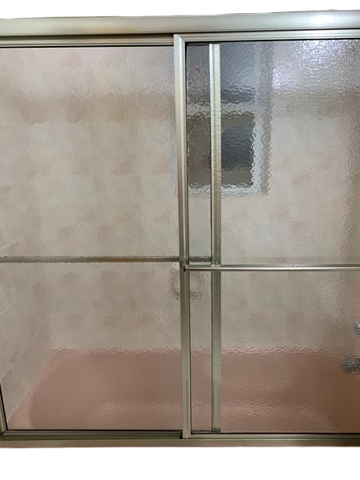 Newport 54 in. to 55.625 in. x 55 in. Framed Sliding Bathtub Door with Towel Bar in Brushed Nickel and Aquatex Glass