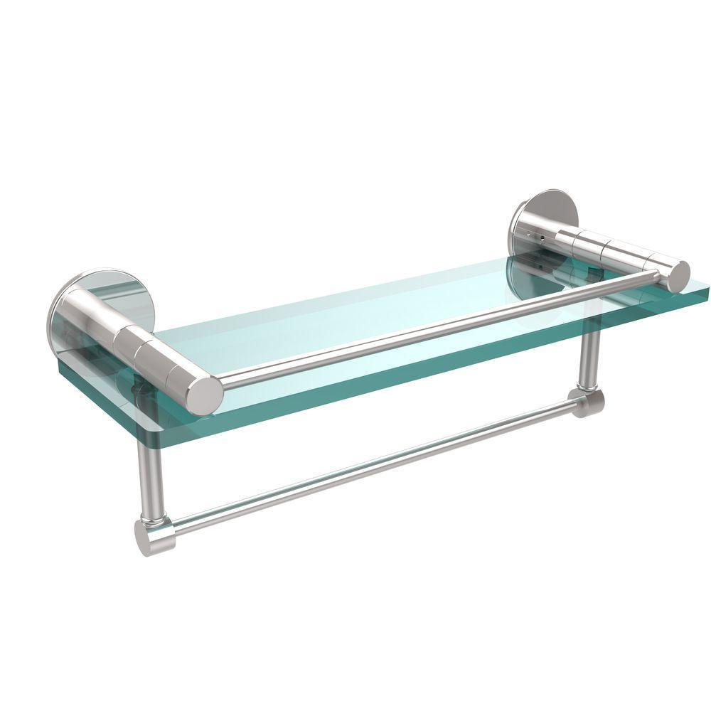 Fresno 16 in. L x 5 in. H x 5 in. W Clear Glass Bathroom Shelf with Vanity Rail and Towel Bar in Polished Chrome