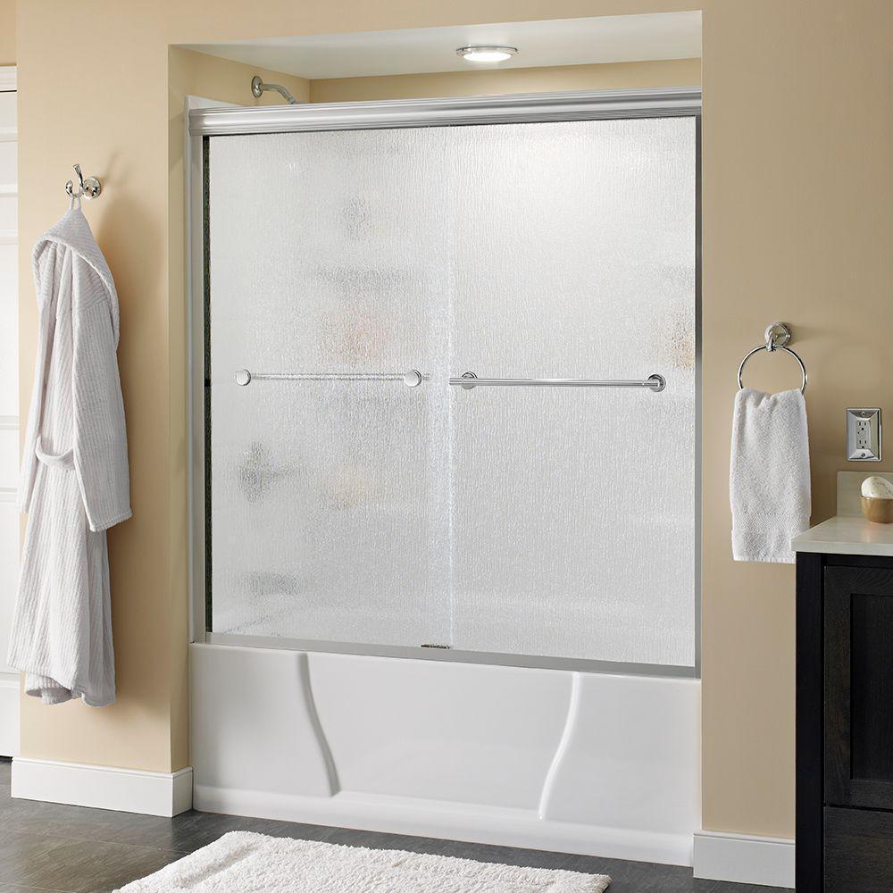 Lyndall 60 in. x 58-1/8 in. Semi-Frameless Traditional Sliding Bathtub Door in Chrome with Rain Glass