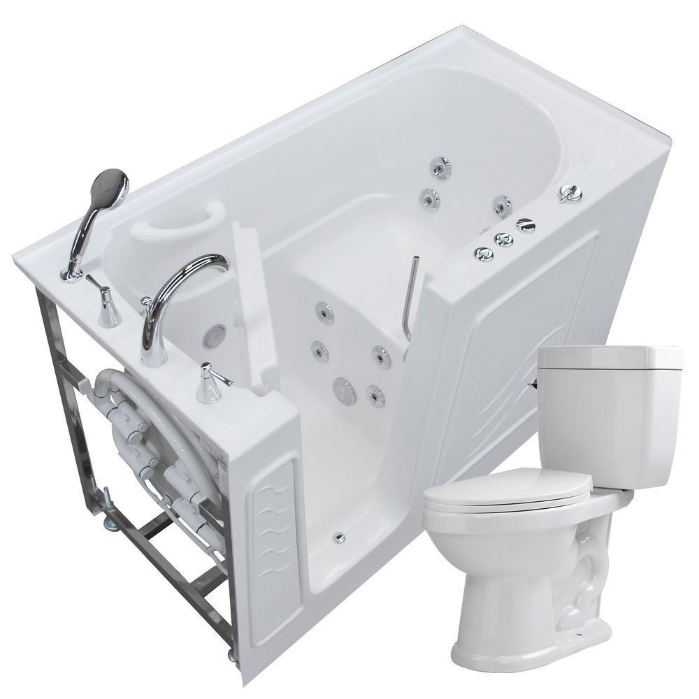 Nova Heated 60 in. Walk-In Whirlpool Bathtub in White with 1.6 GPF Single Flush Toilet