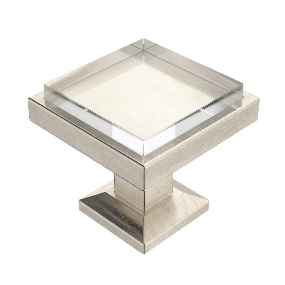 Classic Square 1 -1/4 in. (32 mm) Satin Nickel and Clear Glass with Mirror Backing Cabinet Knob