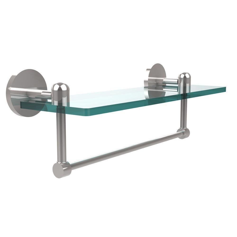 Tango 16 in. L x 5 in. H x 5 in. W Clear Glass Vanity Bathroom Shelf with Towel Bar in Polished Chrome