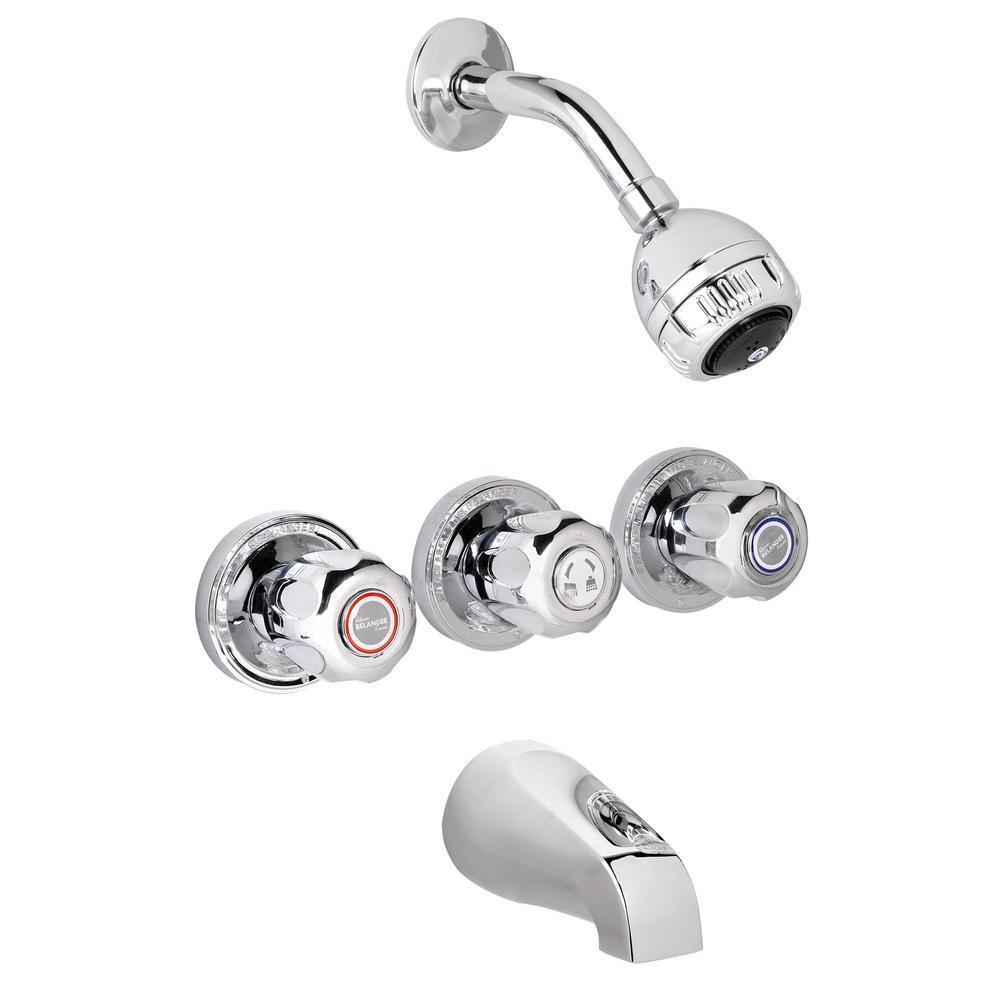 Belanger 3-Handle 2-Spray Tub and Shower Faucet in Polished Chrome (Valve Included)