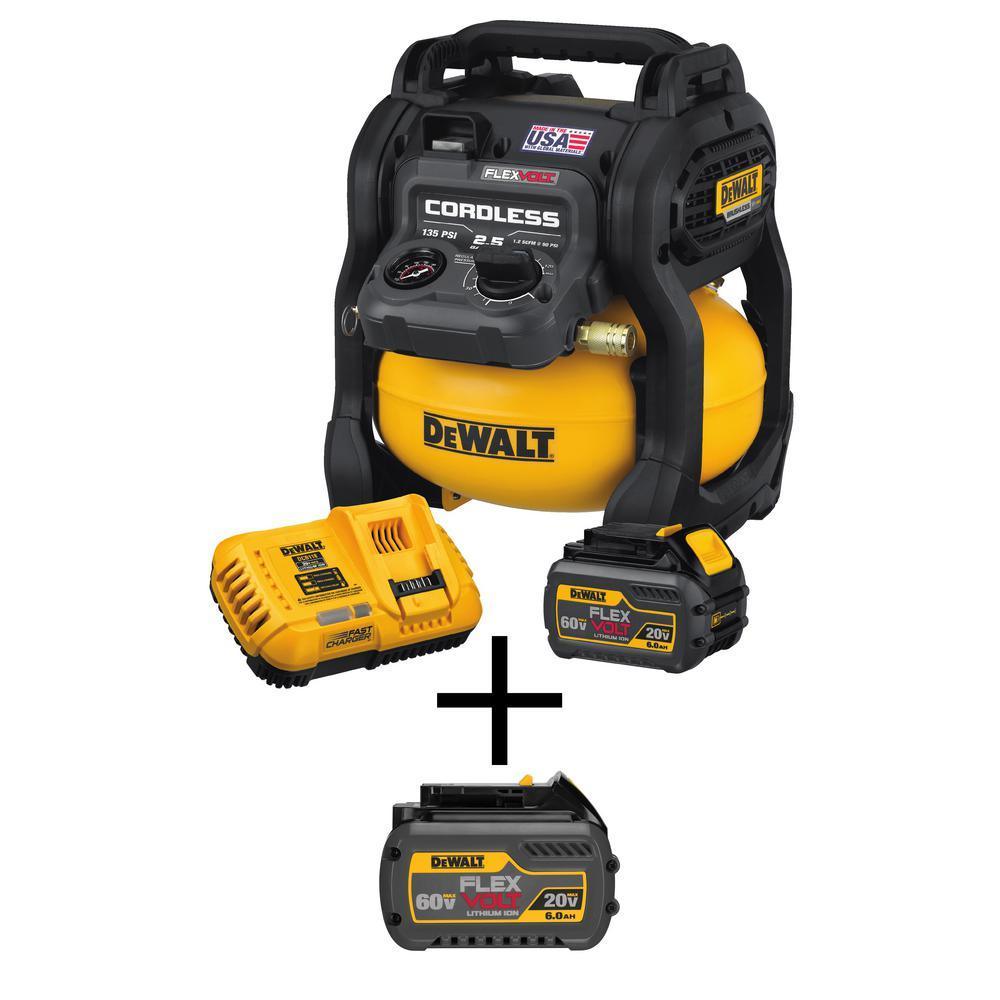 FLEXVOLT 2.5 Gal. 60-Volt MAX Brushless Cordless Electric Air Compressor Kit w/ Battery 2Ah, Charger and Bonus Battery