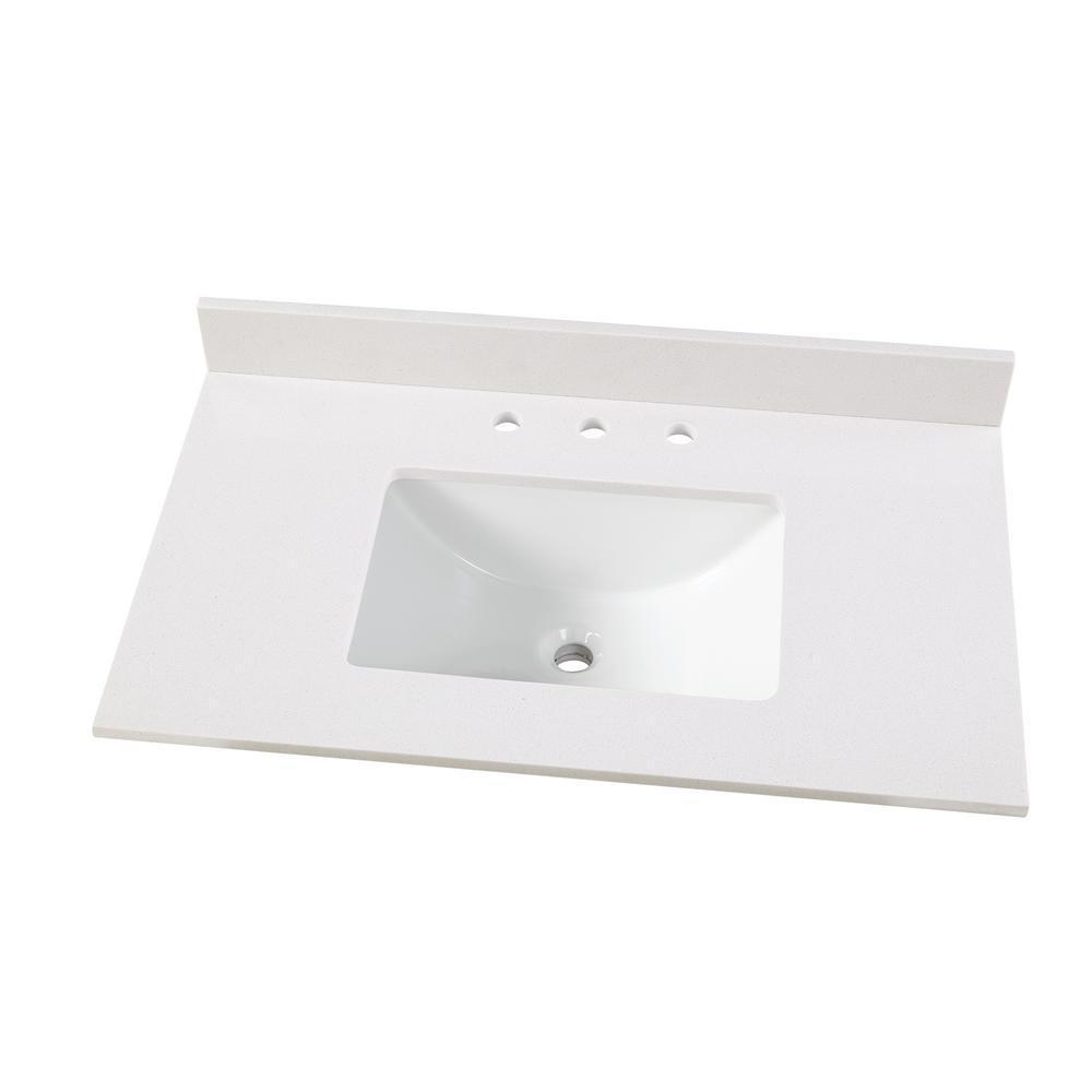 37 in. W x 22 in. D Engineered Marble Vanity Top in Snowstorm with White Single Trough Sink