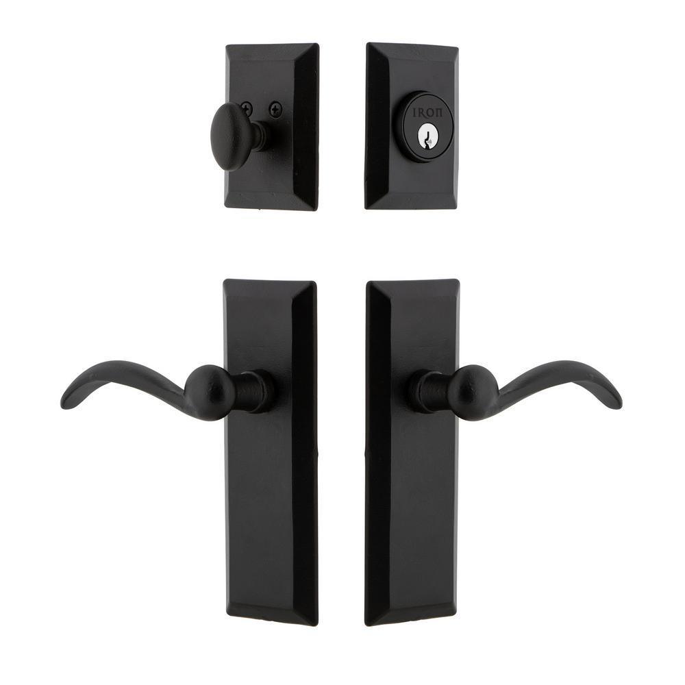 Keep Plate Black Iron Door Handleset Combo Pack with Tine Door Lever