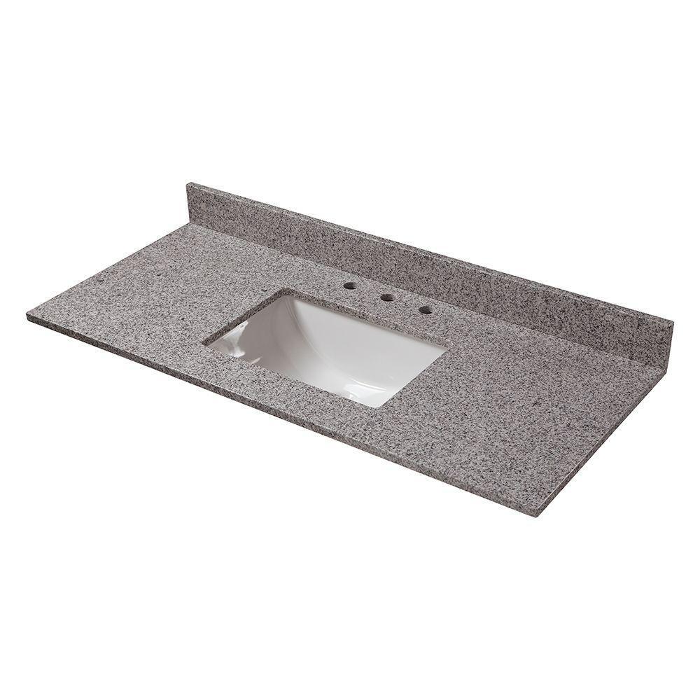 49 in. Granite Vanity Top in Napoli with White Sink and 8 in. Faucet Spread