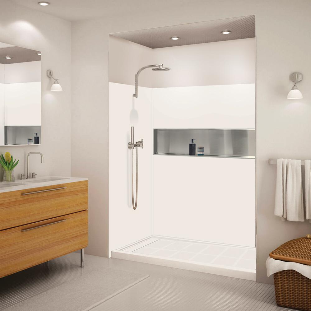 Expressions 32 in. x 60 in. x 72 in. 3-Piece Easy Up Adhesive Alcove Shower Wall Surround in White