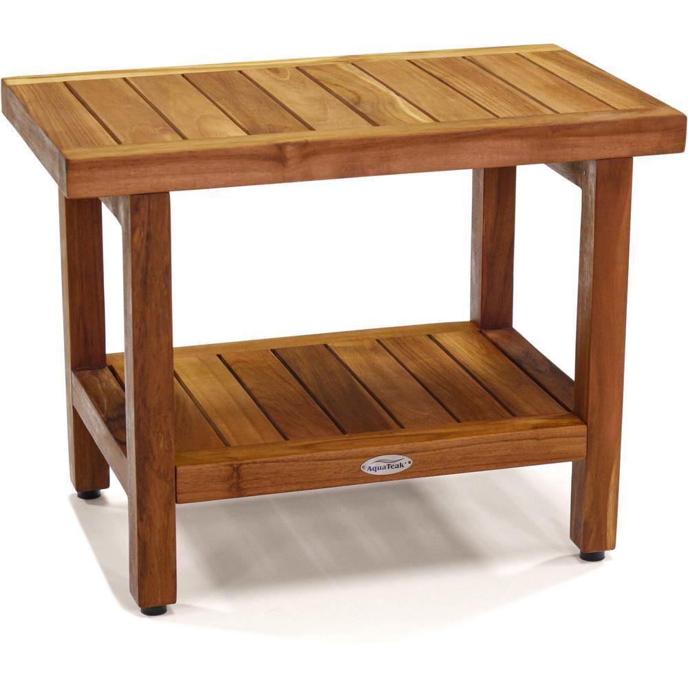 The Original 24 in. Spa Teak Shower Bench with Shelf