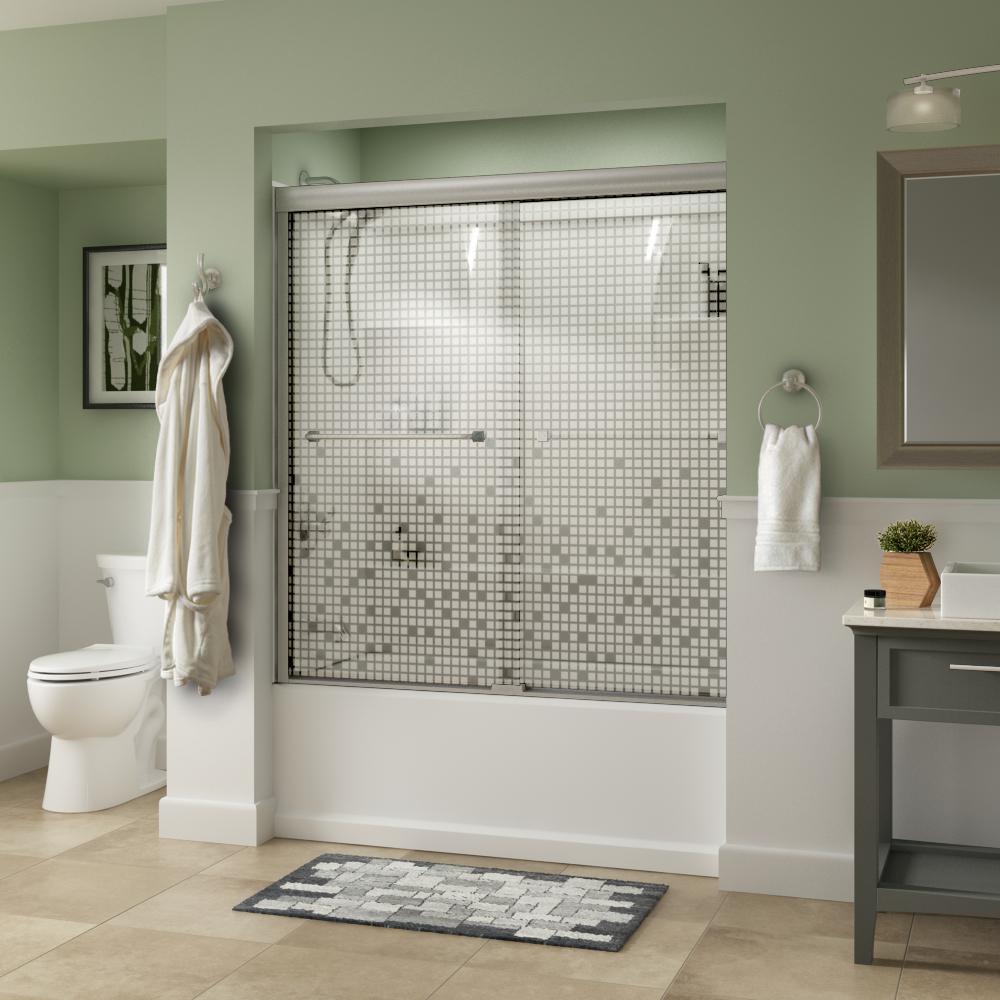 Everly 60 in. x 58-1/8 in. Traditional Semi-Frameless Sliding Bathtub Door in Nickel and 1/4 in. (6mm) Mozaic Glass