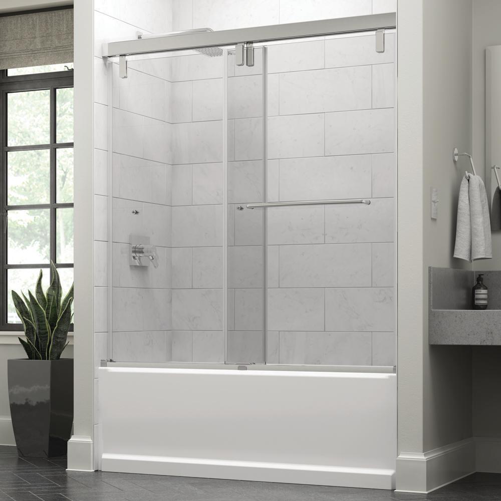Portman 60 x 59-1/4 in. Frameless Mod Soft-Close Sliding Bathtub Door in Chrome with 3/8 in. (10mm) Clear Glass