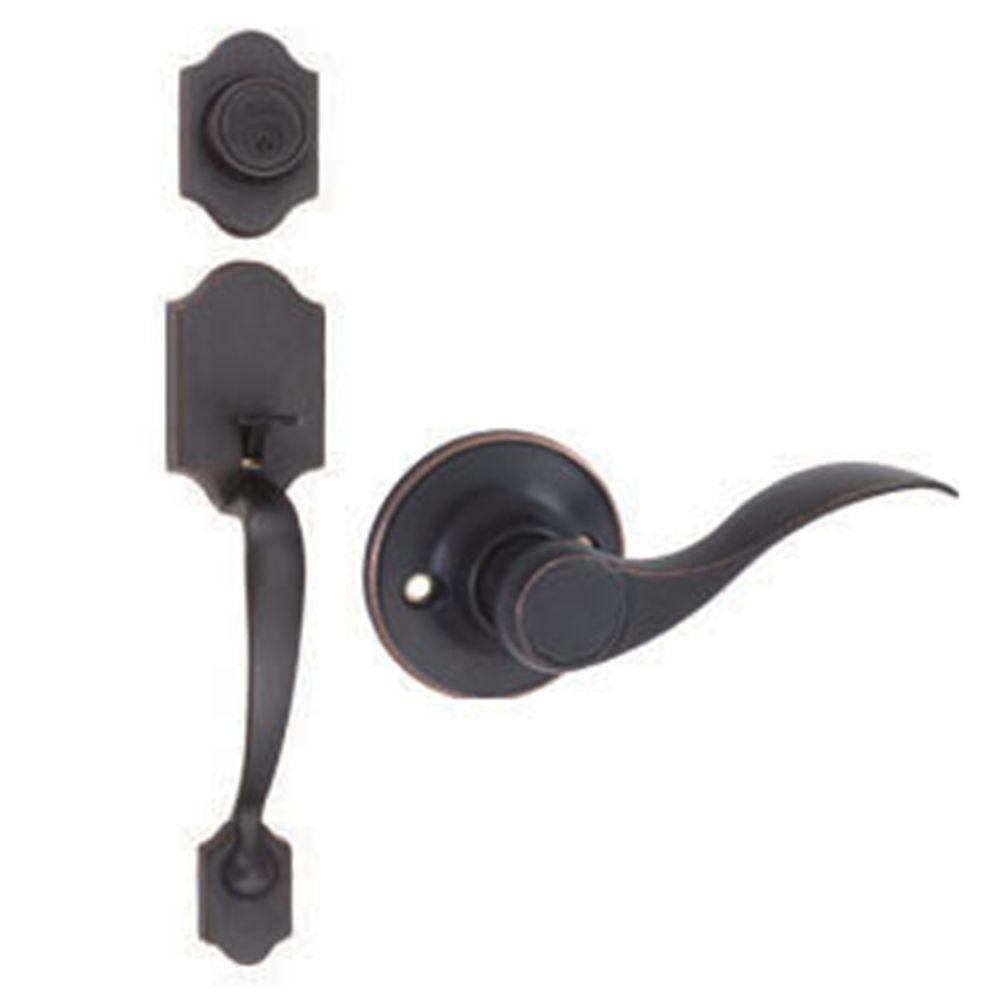 Sussex Oil-Rubbed Bronze Door Handleset with Springdale Lever Interior and Single Cylinder Deadbolt