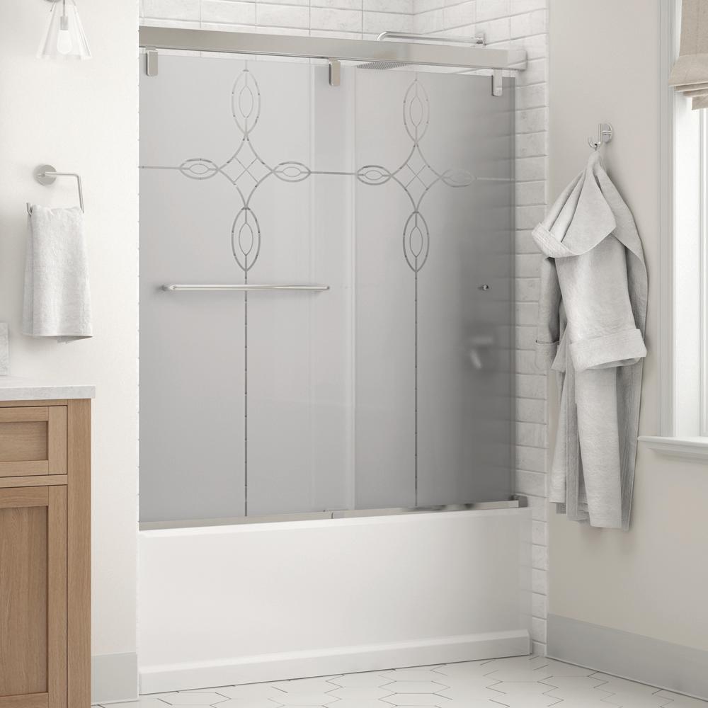 Simplicity 60 x 59-1/4 in. Frameless Mod Soft-Close Sliding Bathtub Door in Chrome with 1/4 in. (6mm) Tranquility Glass