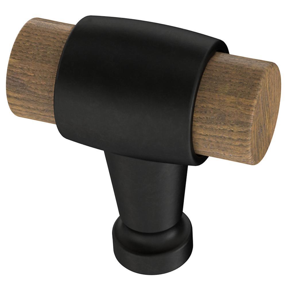 Modern 1-3/16 in. (30mm) Matte Black with Rustic Pine Wood Cabinet Knob