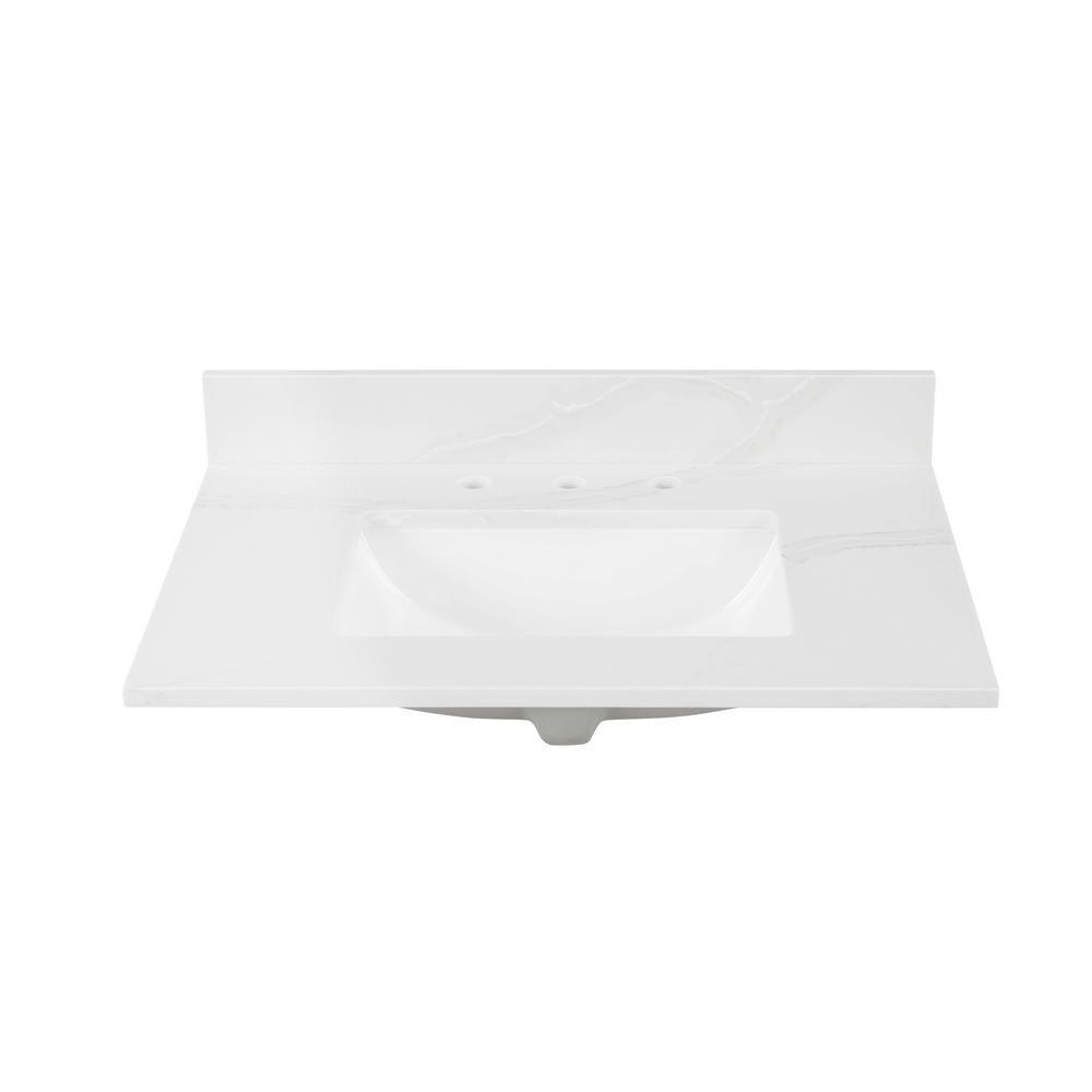 43 in. W x 22 in. D x 0.75 in. H Quartz Vanity Top in Statuario White with White Basin
