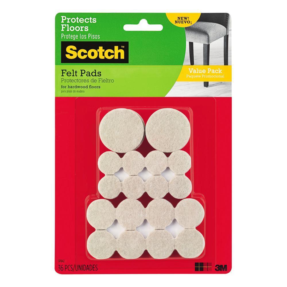 Scotch Multi Size Beige Round Surface Protection Felt Floor Pads Value Pack ((36-Pack)(Case of 24))