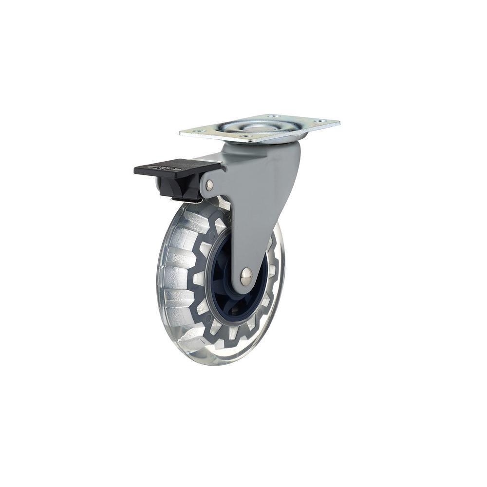 3-15/16 in. Clear and Royal Blue Swivel with Brake Plate Caster, 132 lb. Load Rating