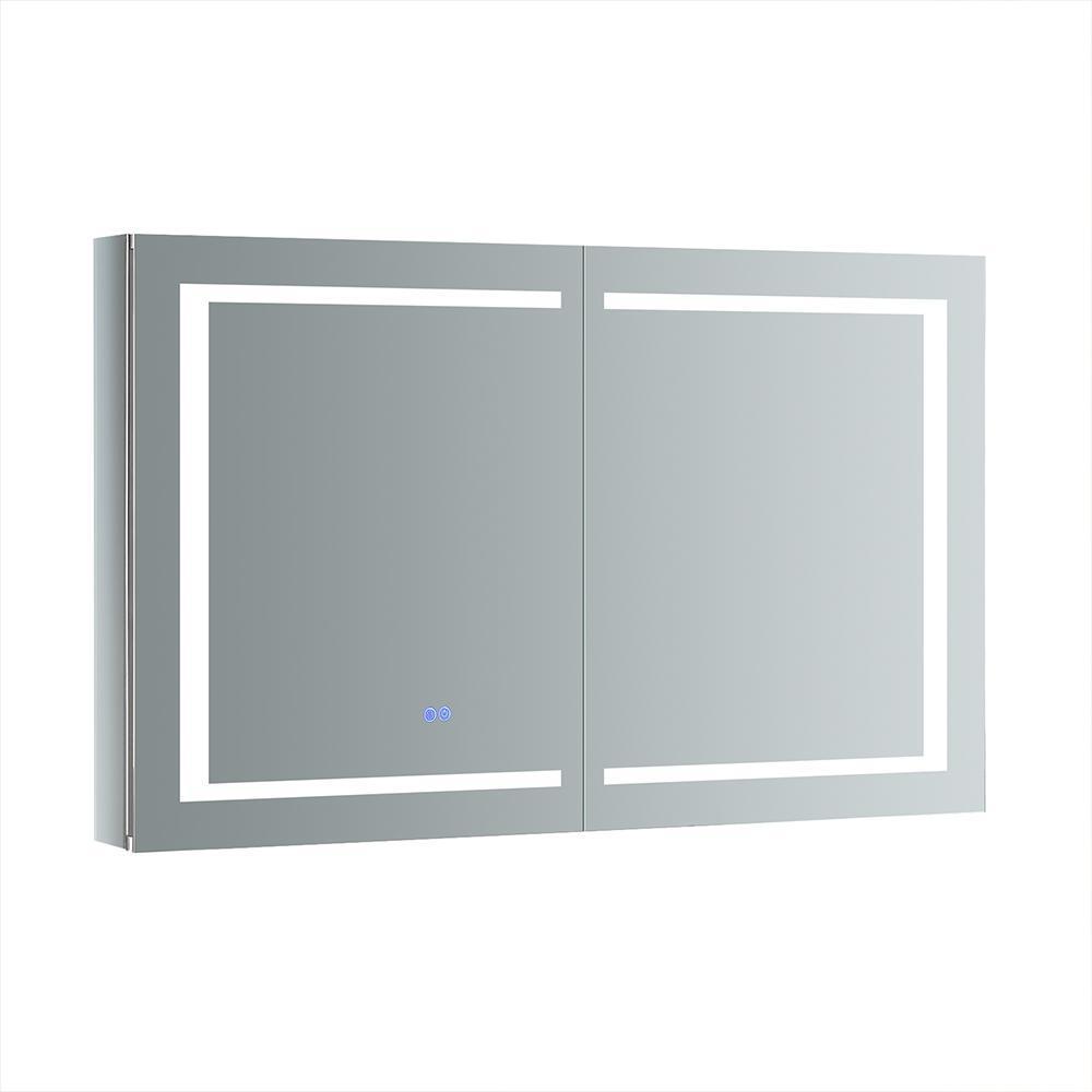 Spazio 48 in. W x 30 in. H Recessed or Surface Mount Medicine Cabinet with LED Lighting and Mirror Defogger