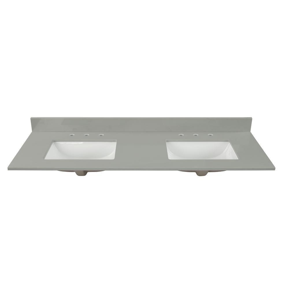 73 in. W x 22 in. D x 0.75 in. H Quartz Vanity Top in Earth Gray with White Basins