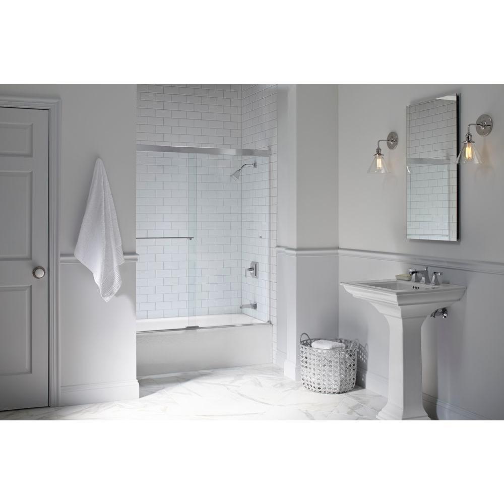 Revel 59-5/8 in. x 55-1/2 in. Frameless Sliding Tub Door in Anodized Brushed Nickel with Handle