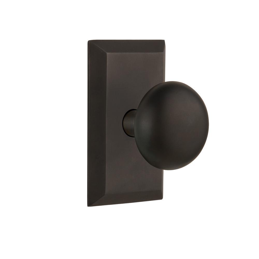 Studio Plate 2-3/8 in. Backset Oil-Rubbed Bronze Privacy Bed/Bath New York Door Knob