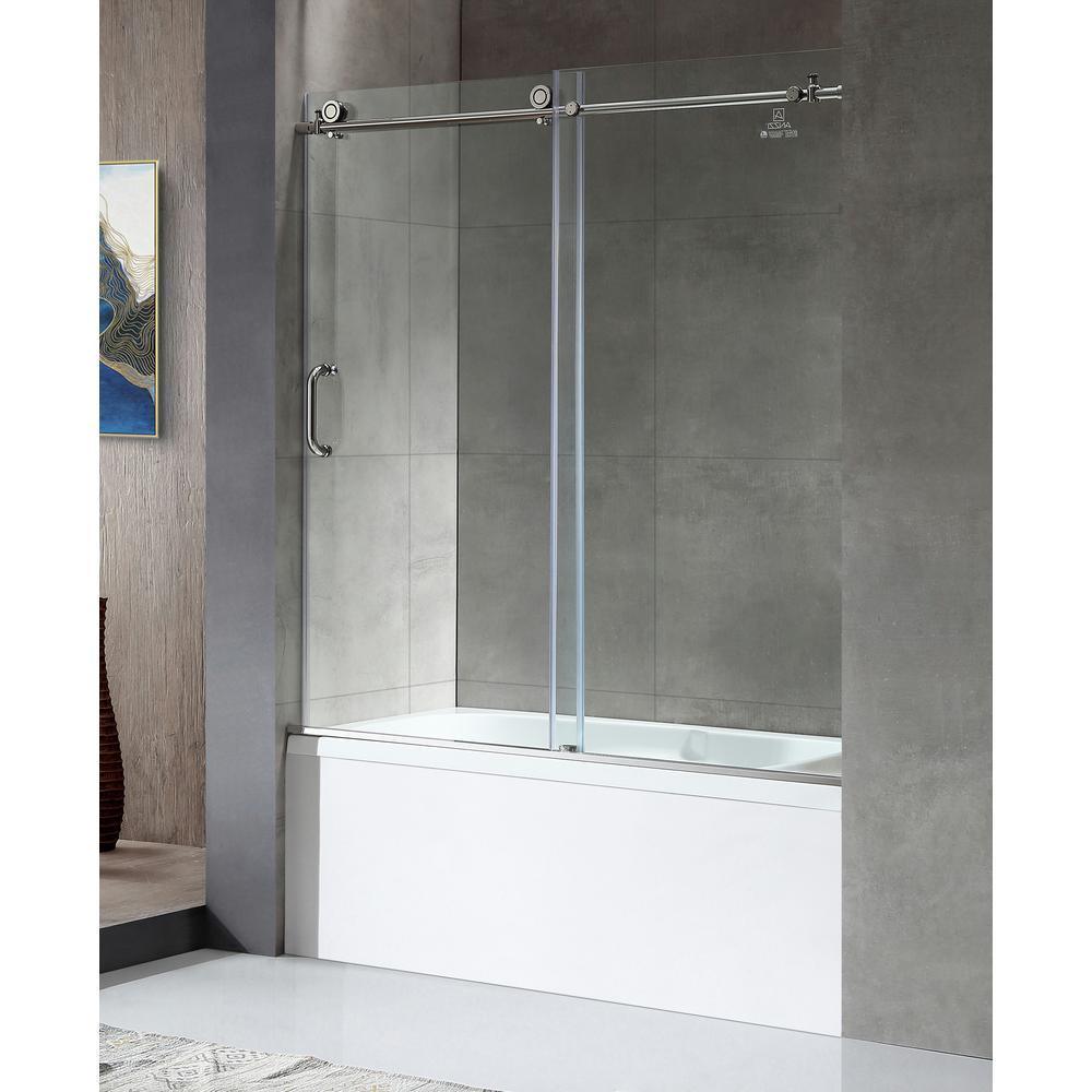 Raymore 60 in. x 62 in. Frameless Sliding Bathtub Door in Polished Chrome