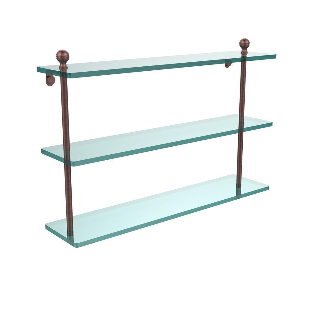 Mambo 22 in. L x 15 in. H x 5 in. W 3-Tier Clear Glass Bathroom Shelf in Antique Copper