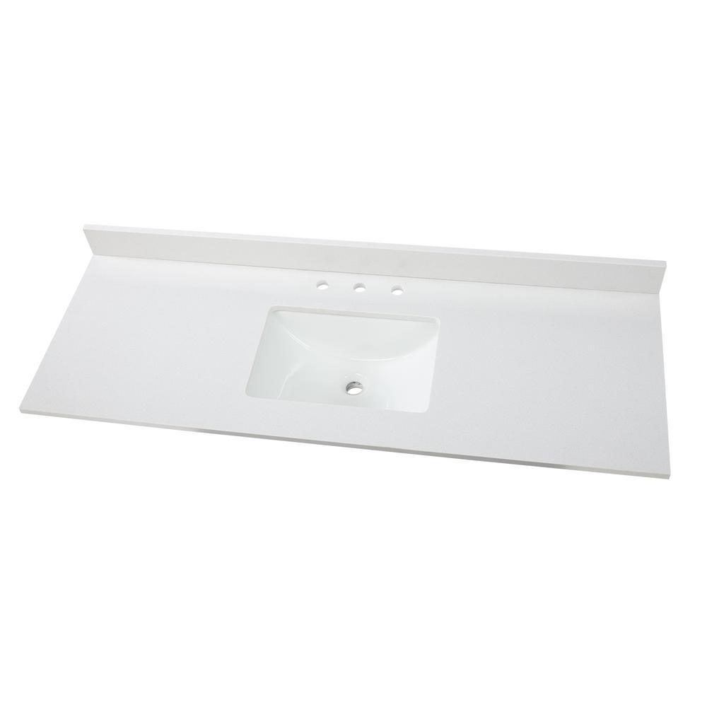 61 in. W x 22 in. D Engineered Marble Vanity Top in Snowstorm with White Single Trough Sink