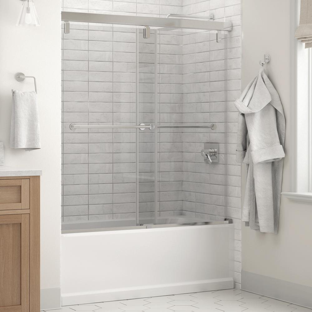 Lyndall 60 x 59-1/4 in. Frameless Mod Soft-Close Sliding Bathtub Door in Chrome with 1/4 in. (6mm) Clear Glass
