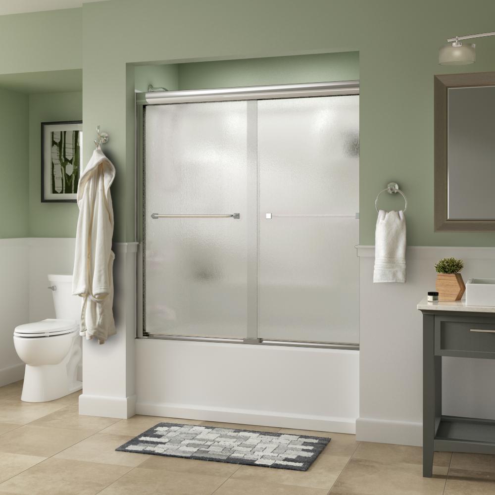 Everly 60 in. x 58-1/8 in. Traditional Semi-Frameless Sliding Bathtub Door in Chrome and 1/4 in. (6mm) Rain Glass