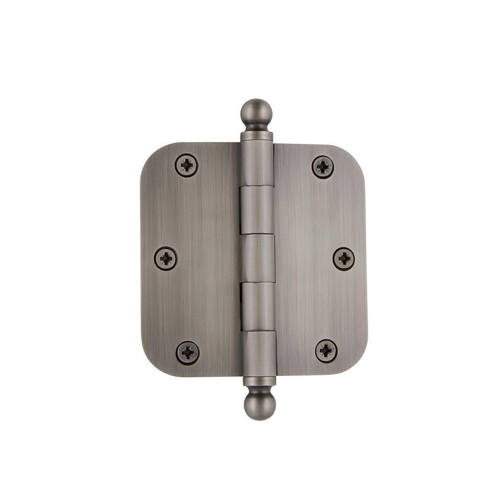 Nostalgic Warehouse 3.5 in. Antique Pewter Ball Tip Residential Hinge with 5/8 in. Radius Corners